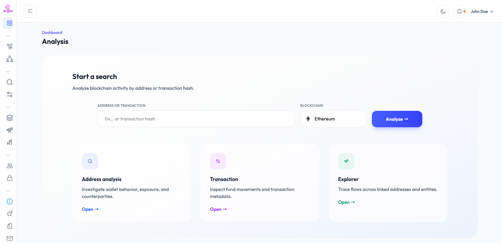 Argos, A Blockchain Intelligence Platform for Compliance and Investigation