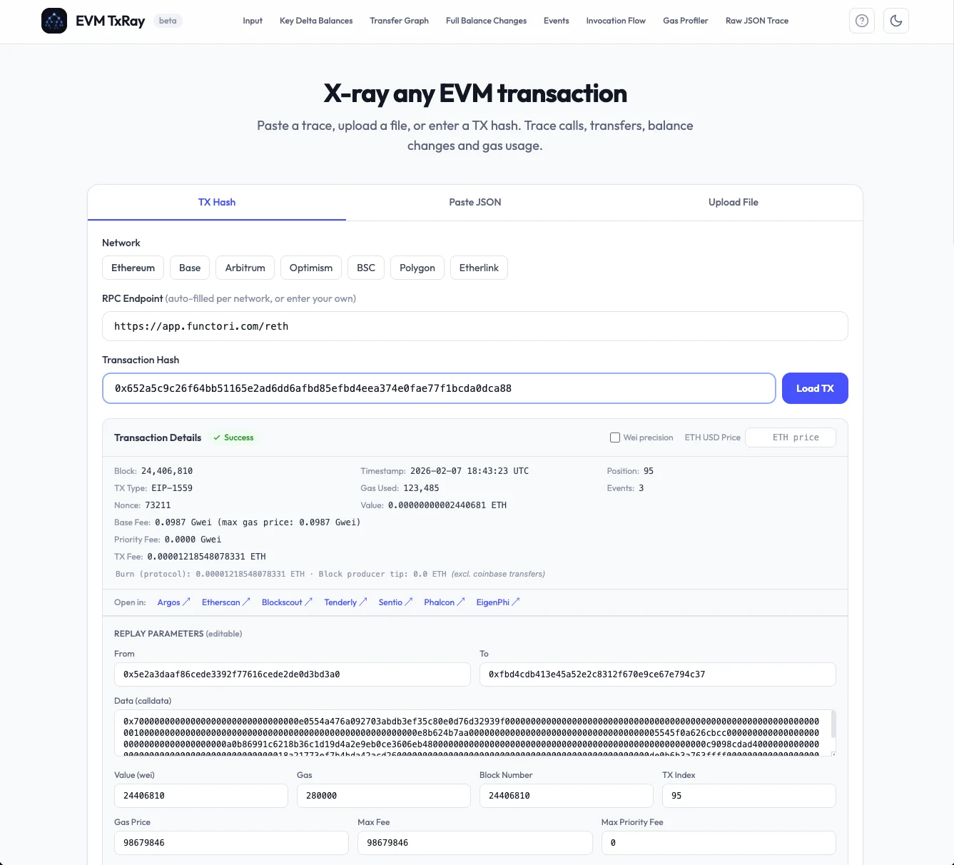 EVM TxRay: inspect an EVM transaction from its hash