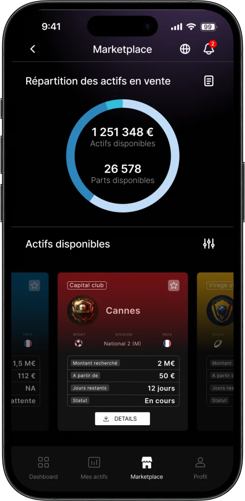 GOAT Stadium mobile app: the marketplace of club shares